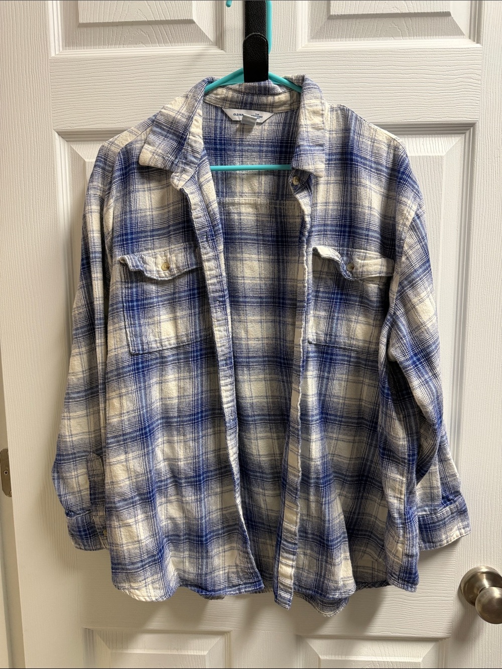 Old Navy Blue and White Plaid Button-Down Shirt - Women's